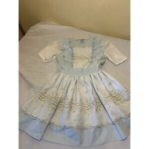 Vintage Flowers blue drees W/white ruffle apron Very Detailed size 2T ?